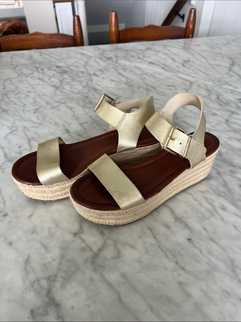 Old Navy Metallic Gold Espadrille Platform Sandals